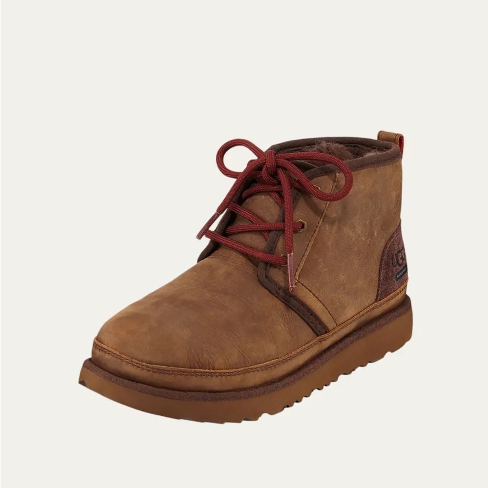 UGG Toddler Boy Brown Neumel II Waterproof Chukka Boot with Red Lace Accents
